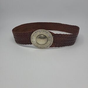Elegant Brown Braided Belt with Decorative Silver Buckle